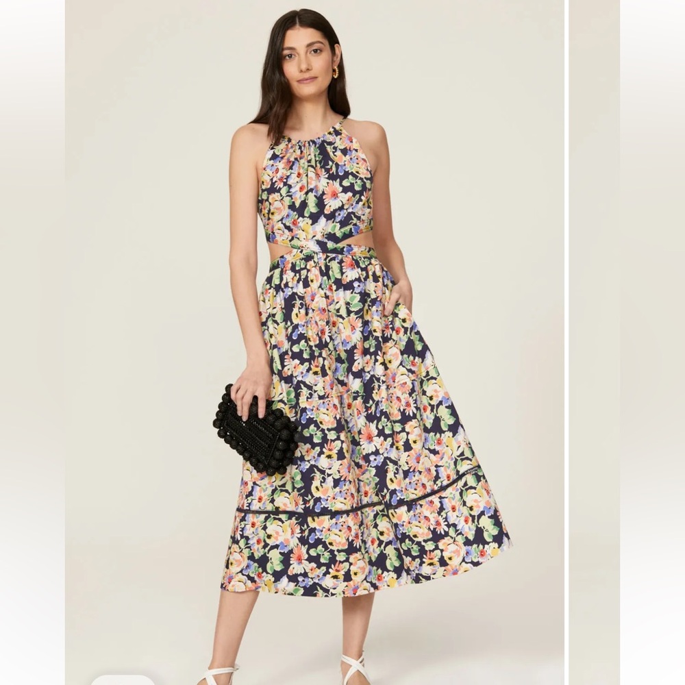 Something Navy Floral Cutout Midi Dress